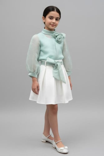 بلوزة بناتي بلون تيفاني وقصه عصرية 7187