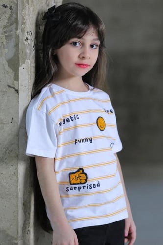 تي شيرت بناتي ابيض مخطط 2880