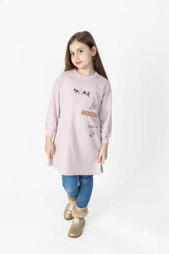 بلوفر شتوي اطفال طويل لون وردي 2488