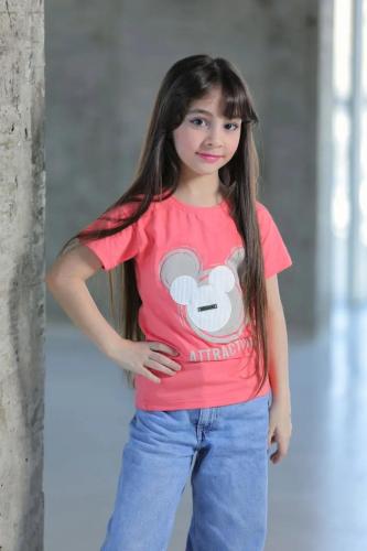 تي شيرت بناتي وردي بصورة دبدوب 2884