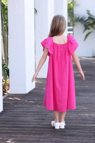 فستان بناتي فوشي قصة واسعة 7124