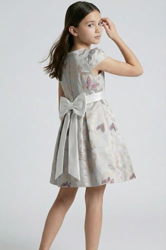 فستان بناتي أنيق باللون الرمادي بتصميم راقٍ S01292