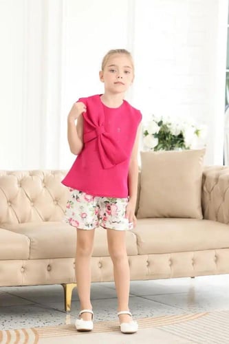 شورت بناتي اطفال بطبعة ورود 7118