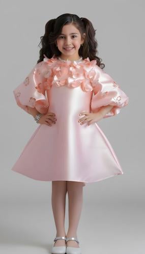 فستان سهرا ت بناتي وردي بتطريز وردي وزهور S01152