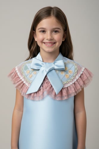 فستان بناتي ازرق عنق فيونكه 7291