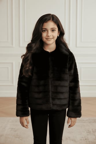 جاكت بناتي فرو شتوي اسود 16J