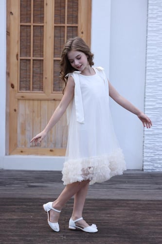 فستان بناتي ابيض انيق 7028