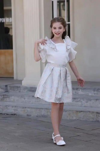 تنورة بناتي مشجر قصير بكسرات 7135