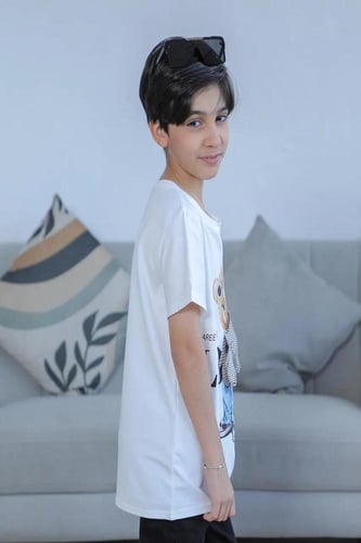 تي شيرت ولادي ابيض رسمه دب على الصدر2867