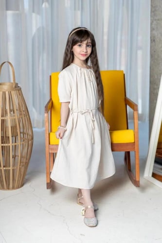 فستان اطفال بيج اكمام قصيره 2840