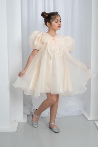 فستان بناتي سهرات فيونكه على الصدر s01125