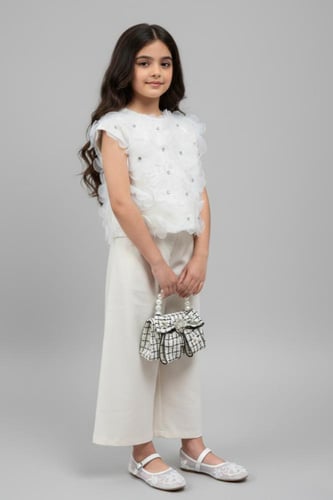 حقيبة بناتي بتصميم أنيق من قماش التويد الأسود والأ...