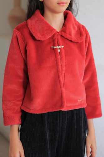 جاكيت بناتي فرو لون احمر 6J