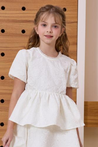 بلوزة بناتي ابيض مشجر 7146