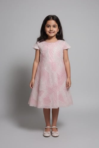 فستان سهرة بناتي وردي فاخر باطلالة عصرية S01283