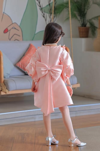 فستان سهرا ت بناتي وردي بتطريز وردي وزهور S01152