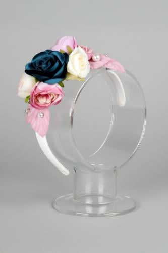 طوق شعر بناتي مزين بالورود الملونة والكريستالات T-...