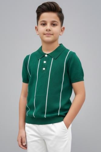 تيشيرت ولادي اخضر مقلم ابيض 4187