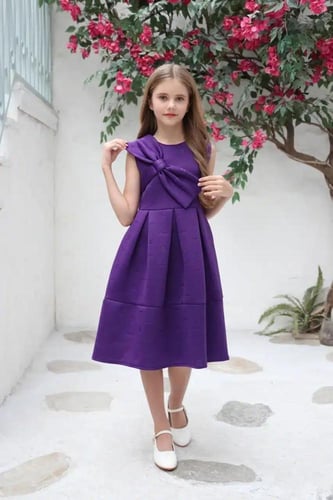 فستان بناتي بنفسجي فيونكة بالصدر 7127