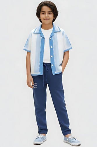 قميص ولادي أزرق فاتح مخطط بأزرار 4191