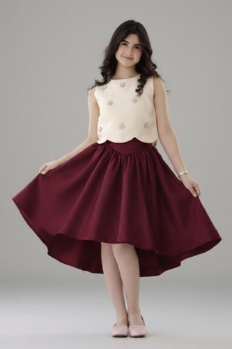 طقم سهرة بناتي قطعتين مكون من لونين S01298