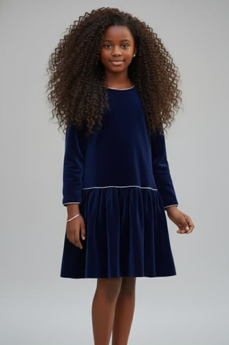 فستان بناتي كحلي كم طويل شتوي|S01217