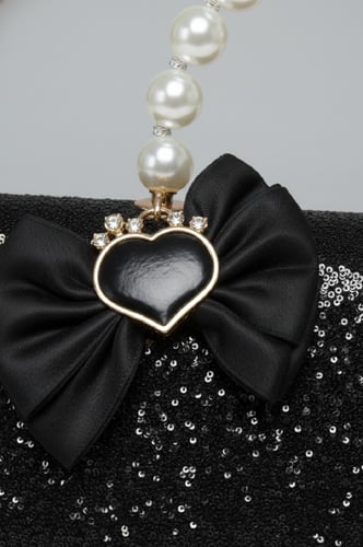 حقيبة بناتي سوداء أنيقة بفيونكة ولؤلؤ فاخر B015