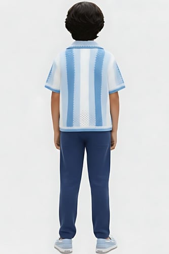 قميص ولادي أزرق فاتح مخطط بأزرار 4191