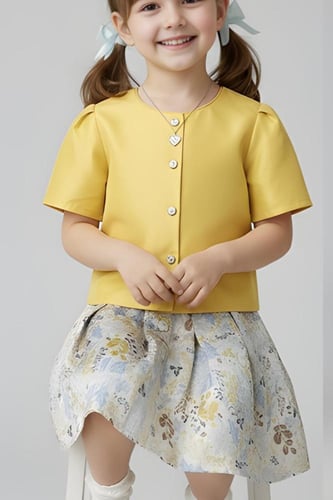 تنورة بناتي مطبوعة بتصميم زهري ناعم7177-