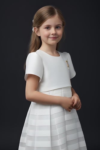 فستان بناتي ابيض بخطوط عرضية 7304