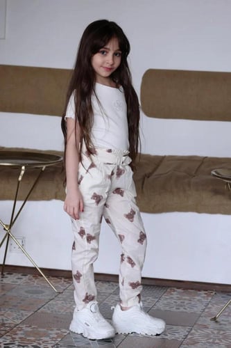 بنطلون بناتي ابيض رسمات دب 2916