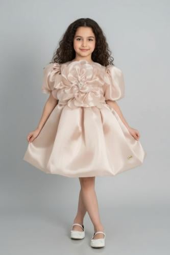 فستان بناتي بوردة بالصدر S01144