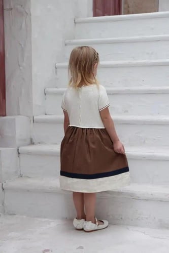 فستان ابيض بتل بني 7251