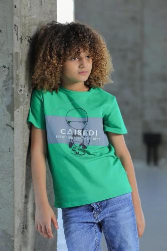 تي شيرت ولادي اخضر كتابه على الصدر 2856