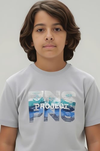 تيشيرت ولادي رياضي رمادي بتصميم عصري – موديل 4033