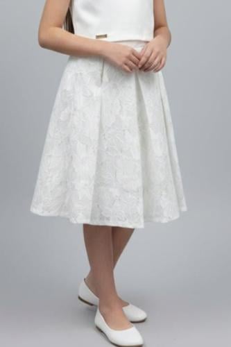 تنورة بناتي بيضاء قماش دانتيل 7324-