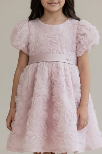 فستان بناتي وردي بتصميم ورد بارز 7305