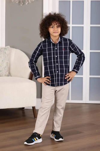 قميص اطفال اسود مربعات 2971