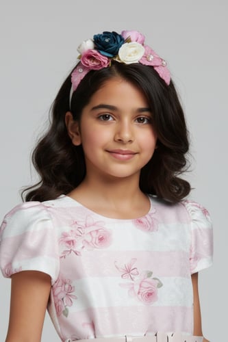 طوق شعر بناتي مزين بالورود الملونة والكريستالات T-...
