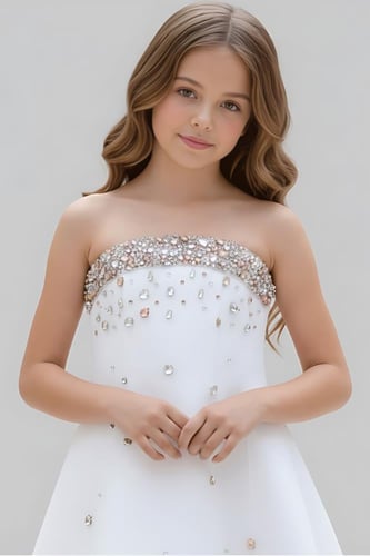 فستان سهرات بناتي أبيض بفصوص s01266