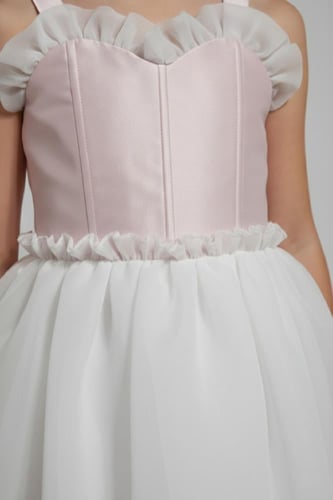 فستان سهرة بناتي وردي و ابيض أناقة التول والكورسيه...