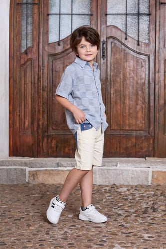 قميص ولادي ازرق مربعات 4007