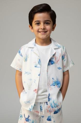 قميص ملون مع تيشيرت ابيض 4178