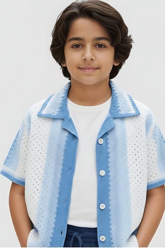 قميص ولادي أزرق فاتح مخطط بأزرار 4191
