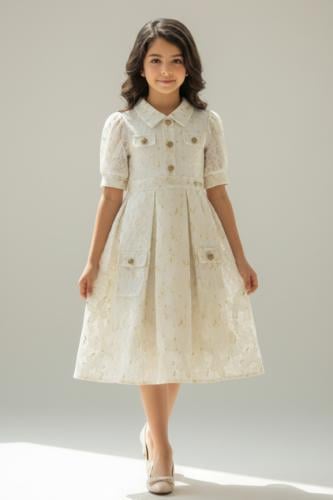 فستان بناتي أنيق بالدانتيل بيج 7323