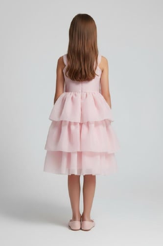 فستان سهرة بناتي وردي بفيونكة كريستالية S01296