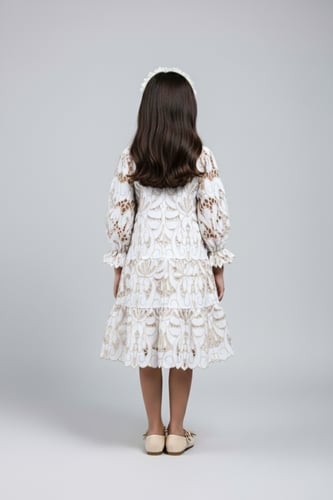 فستان بناتي دانتيل فاخر بأكمام طويلة7307