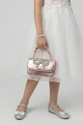 حقيبة بناتي روز معدنية بفيونكة مرصعة بالكريستال B0...