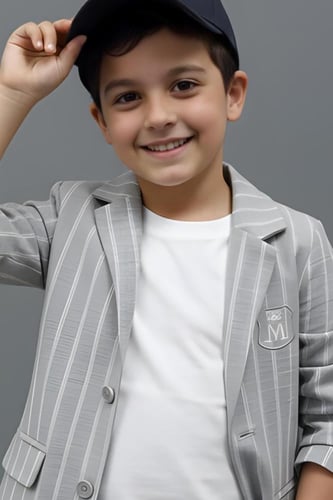 تيشيرت ولادي مع جاكيت مقلم رمادي 4173