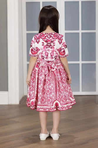 فستان بناتي مشجر اكمام قصيره 2785